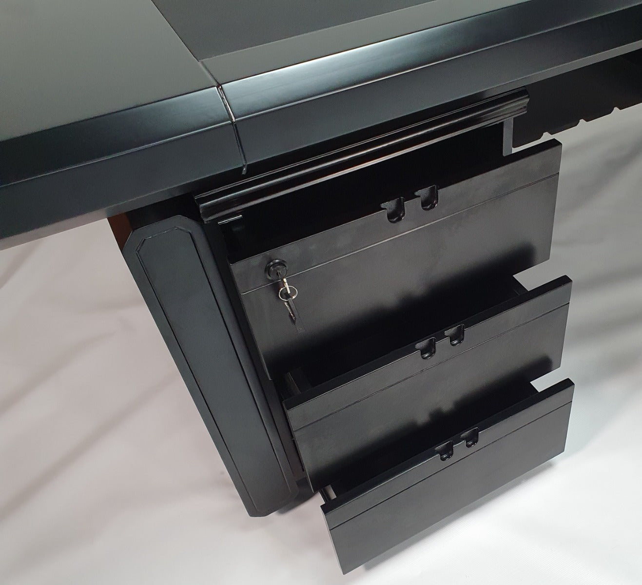 Unique Black 2000mm Executive Office Desk with Pedestal and Return - 8801-BLK